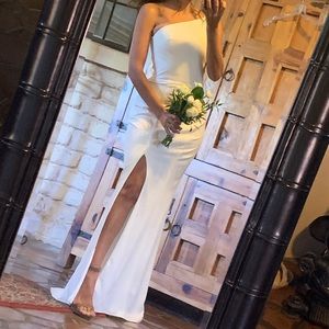 white formal dress with slit